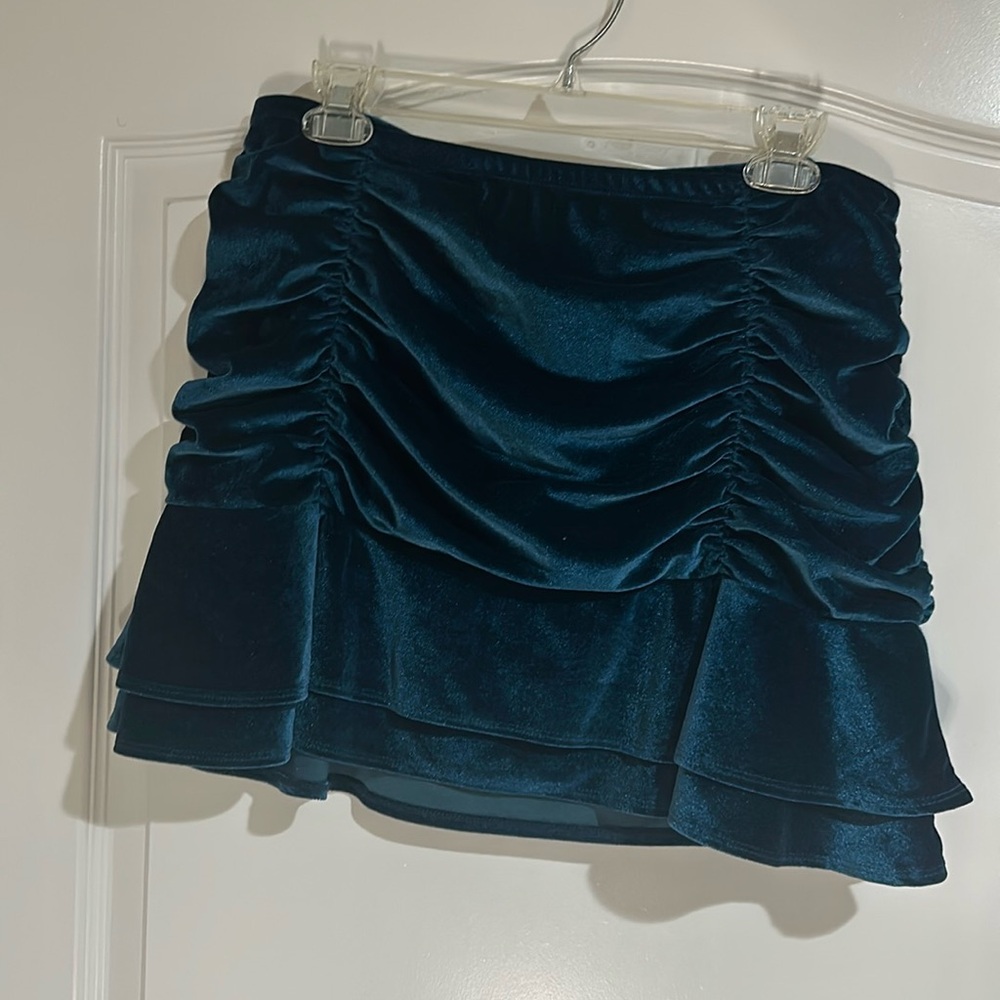 Teal velvet mini skirt